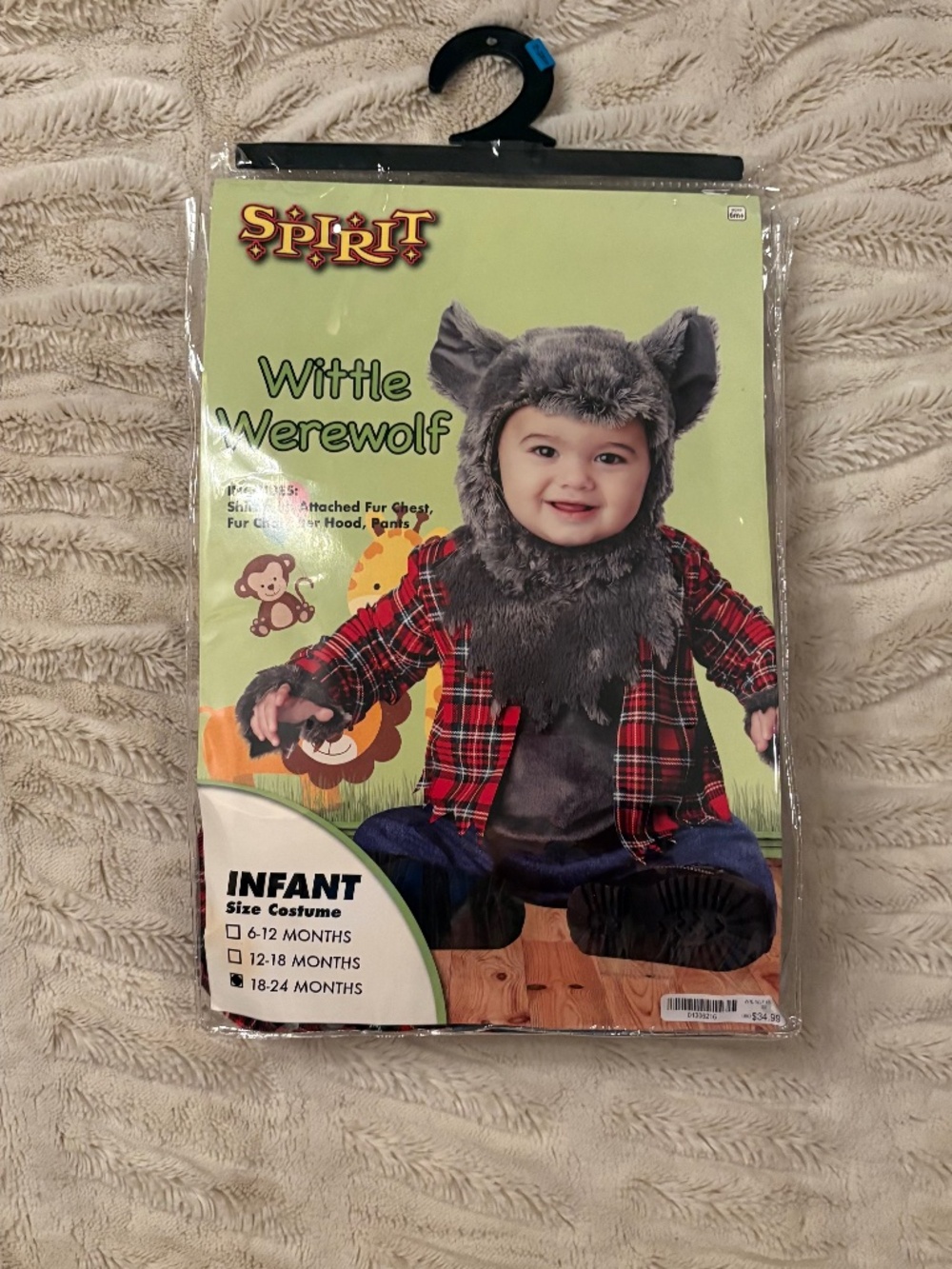 Kids Werewolf Halloween Costume Set Plaid Shirt Pants Mask Size 18-24 months